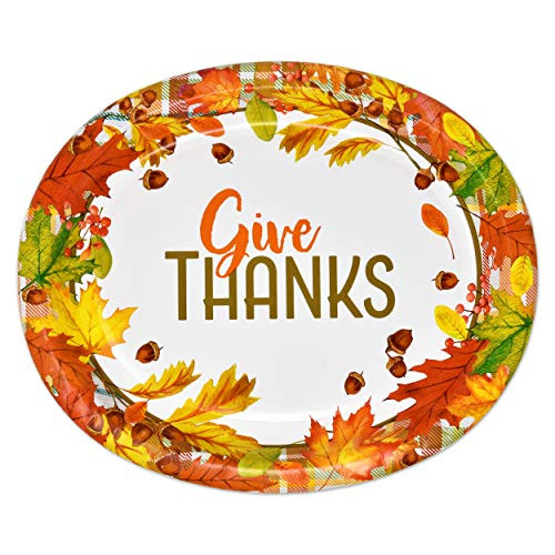 50 Count Thanksgiving Oval Plates 10 X 12 Paper Disposable Dinner Autumn Fall Harvest Give Thanks Platters Party Set Goods Holiday Decorations Dinnerware Wedding Event Supplies by Gift Boutique