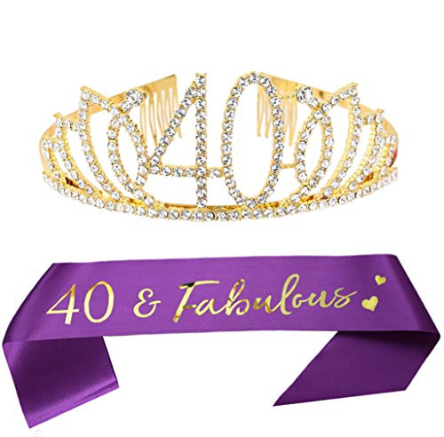 40th Birthday Tiara and Sash Happy 40th Birthday Party Supplies 40  Fabulous Glitter Satin Sash and Crystal Tiara Princess Birthday Crown for Women 40th Birthday Party Decorations Favors