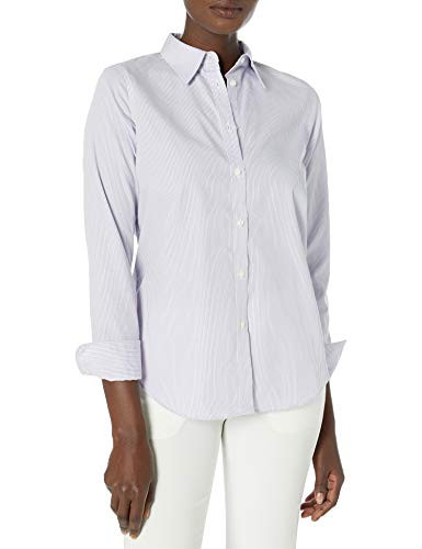 Chaps Womens Long Sleeve Non Iron Cotton SateenShirt Lilac OpalWhite XLarge