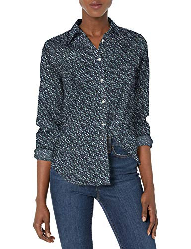 Chaps Womens Long Sleeve Non Iron Cotton SateenShirt Capri NavyCobalt S