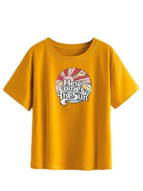 Romwe Womens Casual Summer Short Sleeve Graphic and Letter Print Tee Tops TShirt White Medium