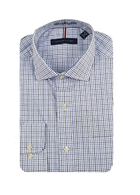 Tommy Hilfiger Mens Regular Fit Long Sleeves Shirt Blue Plaid 16165 x 3435