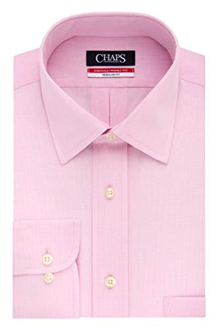 Chaps Mens Dress Shirts Regular Fit Check Spread Collar Pink 17175 Neck 3435 Sleeve XLarge