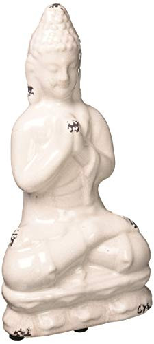 Abbott Collection Terracotta Sitting Buddha Garden Statue White Small
