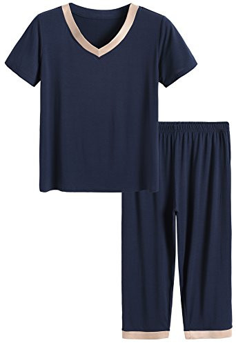 Latuza Womens Sleepwear Tops with Capri Pants Pajama Sets S Navy