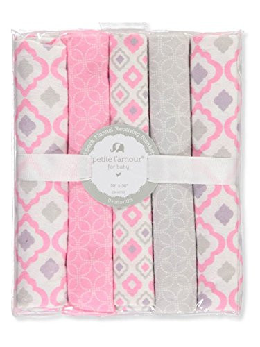 Petite L'amour 5-Pack Flannel Receiving Blankets - Pink, one Size