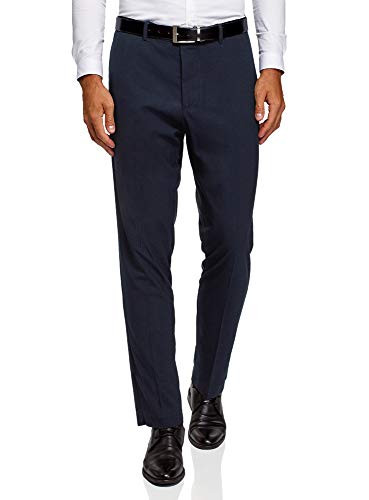 oodji Ultra Mens Elastic Waistband Classic Trousers Blue US 33  EU 44  L
