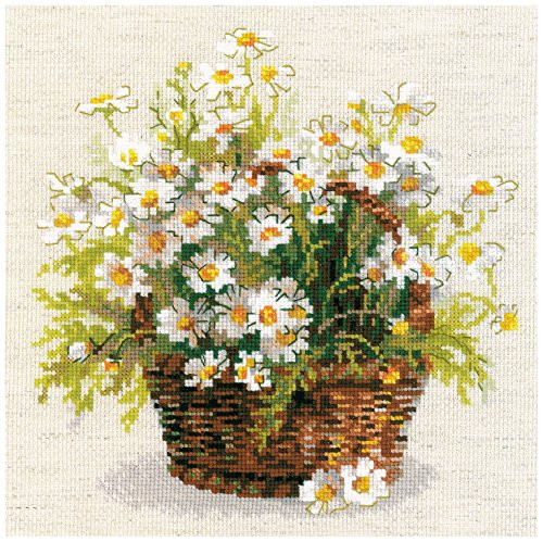RIOLIS 14 Count Russian Daisies Counted Cross Stitch Kit, 9.75 x 9.75