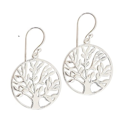 925 Sterling Silver Filigree Tree of Life Dangle Earrings 21mm Circle Dangling Earrings 925 Sterling Silver Filigree Tree of Life Dangle Earrings 21mm Circle Dangling Earrings