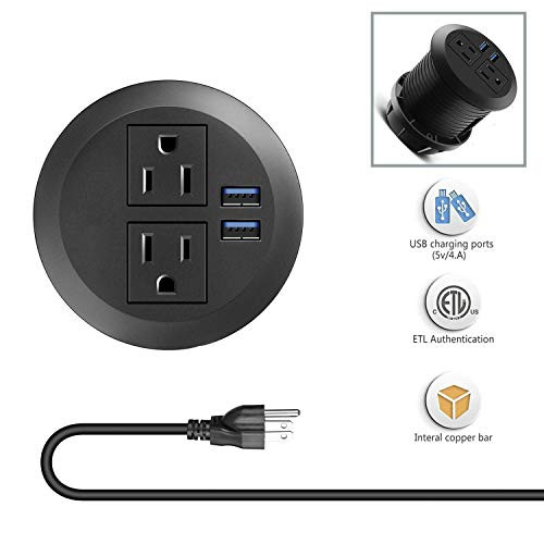 Desk Power Plug Grommet USB Output 4 Amp Recessed Power Strip Socket Fits 3 18 Grommet Hole 2 Outlet 65 ft Extension Cord