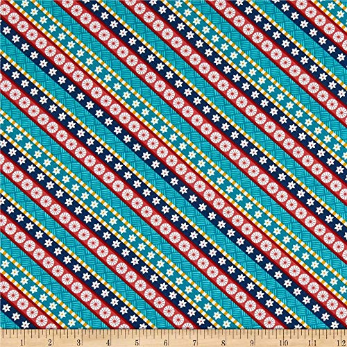 Wilmington Gone Glamping! Diagonal Stripe Teal Fabric by the Yard