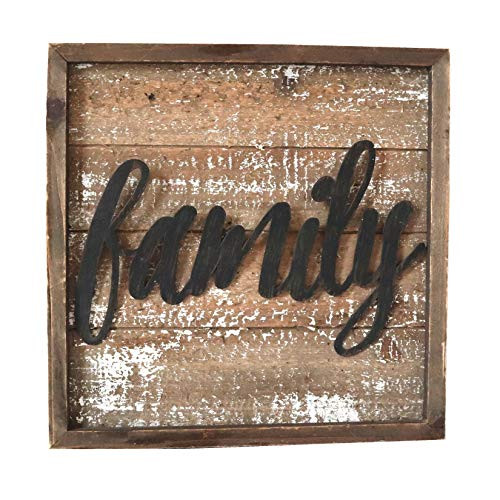 Paris Loft 12x12'' Rustic Wood Family Sign Wall Art Decor (Family)