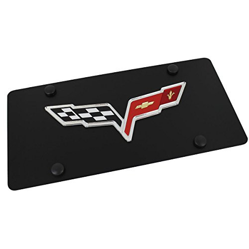 Chevrolet Eurosport Daytona Compatible with 20052013 Corvette C6 Flags License Plate on Black Steel