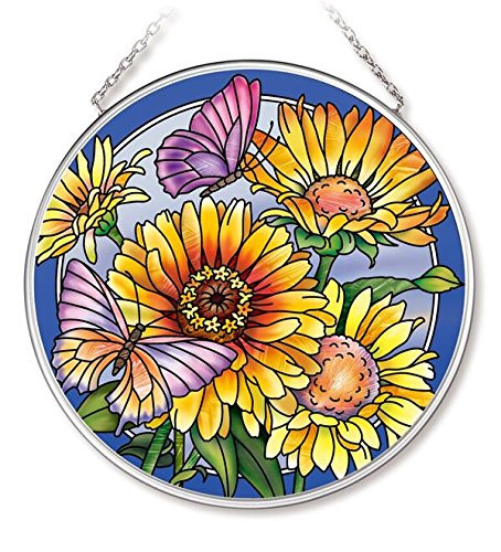 Amia Daisies & Butterflies Glass Circle Suncatcher