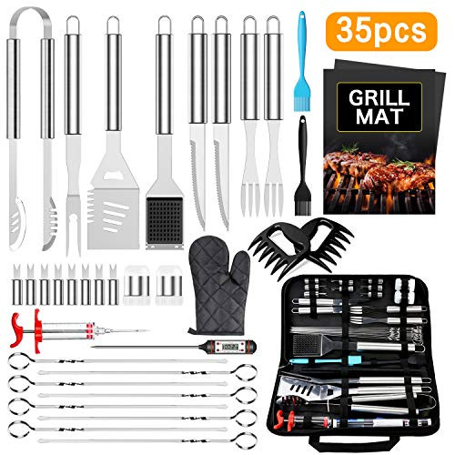 BBQ Grill Accessories BBQ Tools Set AISITIN 35 PCS BBQ Grilling Accessories Stainless Steel Grill Tools Set for Smoker Camping Kitchen Fathers Day Birthday Gift Barbecue Grill Accessories for Men