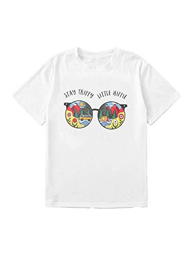 Romwe Womens Cartoon and Letter Graphic Print Short Sleeve Casual Tops Tshirt Tee White Small