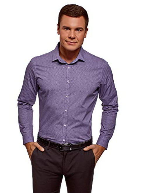 oodji Ultra Mens SlimFit Cotton Shirt Purple 155