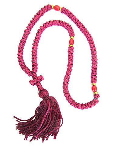 Iconsgr Handmade Blessed Christian Orthodox Greek Komboskoini Prayer Rope 100knots Pentant Red
