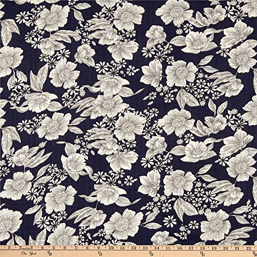 Telio Verona Cotton Rayon Voile Floral Black White Fabric Navy Fabric by the Yard