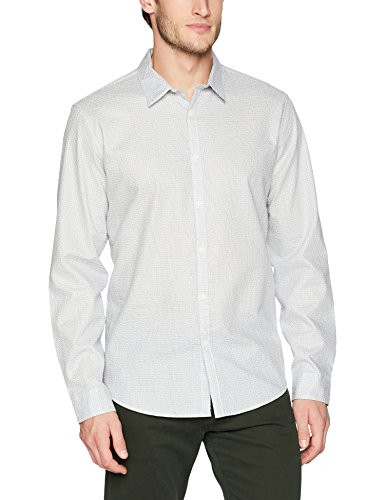 Calvin Klein Mens Long Sleeve Woven Button Down Shirt Standard White Texture L