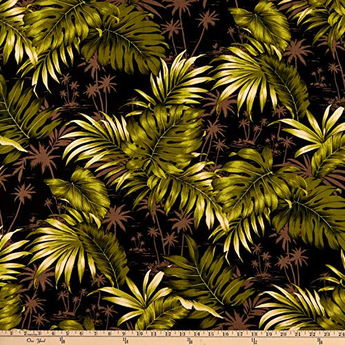 Telio Kahlo Slub Rayon Challis Leaves Print Black Fabric by the Yard