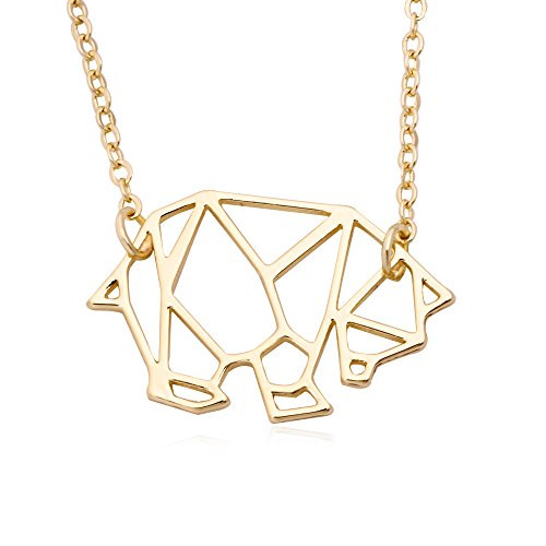 MANZHEN Geometric Origami Bear Panda Pendant Necklace Animal Necklace Gold MANZHEN Geometric Origami Bear Panda Pendant Necklace Animal Necklace Gold