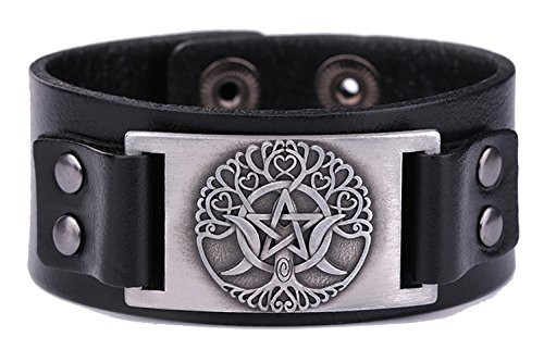 Dawapara Religious Pagan Triple Moon Goddess Pentagram Tree of Life Metal Cuff Leather Bracelet for MenWomen Black Wristband Antique Silver Dawapara Religious Pagan Triple Moon Goddess Pentagram Tree of Life Metal Cuff Leather Bracelet for MenWomen Black Wristband Antique Silver