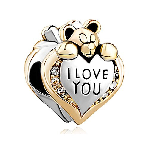 LilyJewelry I Love You Bear Charm Bead Fits European Snake Chain Bracelets