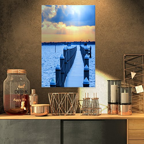 Design Art PT10810-16-32 Fantastic Blue Boardwalk and Seashore-Large Sea Bridge Canvas Art Print-16X32, 16x32 Design Art PT10810-16-32 Fantastic Blue Boardwalk and Seashore-Large Sea Bridge Canvas Art Print-16X32, 16x32