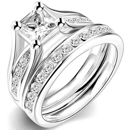 iSilver Princess Cut Wedding Engagement Ring 925 Sterling Silver StainlessSteel 8