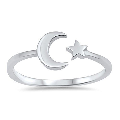 High Polish Open Moon Star Ring New 925 Sterling Silver Simple Band Size 9