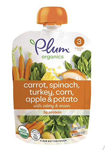 Plum Organics Stage 3 Organic Baby Food Carrot Spinach Turkey Corn Apple and Potato 4 Ounce Pouches Pack of 12 Packaging May Vary