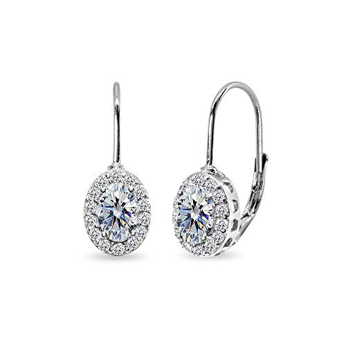 Sterling Silver Clear 6x4mm Oval Halo Leverback Earrings Made with Swarovski Crystals Sterling Silver Clear 6x4mm Oval Halo Leverback Earrings Made with Swarovski Crystals
