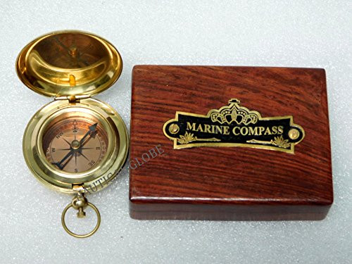 Meridian Nauticals Brass Compass Hand Made Push Button Compass Directional Pocket Compass Fully Working Compass with Rosewood Box