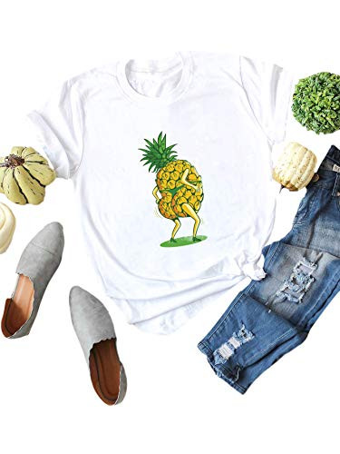 Romwe Womens Summer Cartoon Print Short Sleeve Basic Casual Tee Tops TShirt White Small