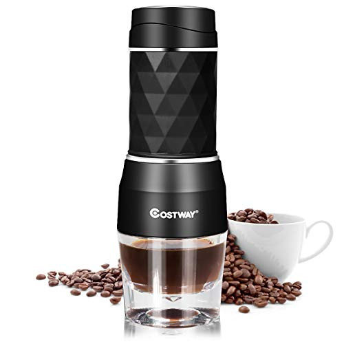 COSTWAY Manual Espresso Machine 2in1 Portable Coffee Maker 20 Bar Pressure for Capsule and ground coffee