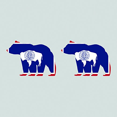 Two Pack Wyoming State Shaped Bear Flag Sticker FA Graphix Vinyl Decal Die Cut Outdoors Wilderness WY