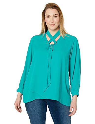 Karen Kane Womens Plus Size TIENeck Crossover TOP Peacock 1X