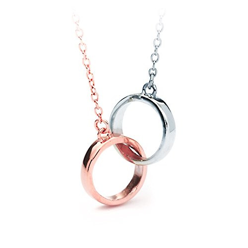MYJS Interlocking Circles Necklace Two Tone PLTD Love Double Circle Pendant Rose Gold MYJS Interlocking Circles Necklace Two Tone PLTD Love Double Circle Pendant Rose Gold
