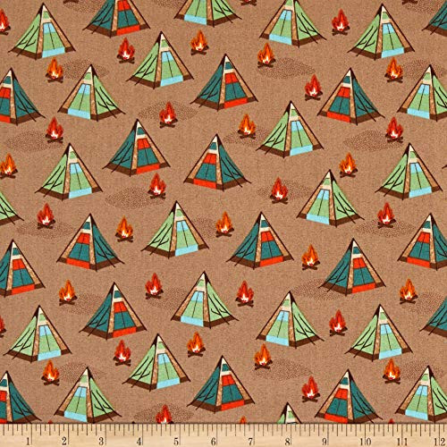 Whistler Studios Bear Camp Tents Tan Quilt Fabric