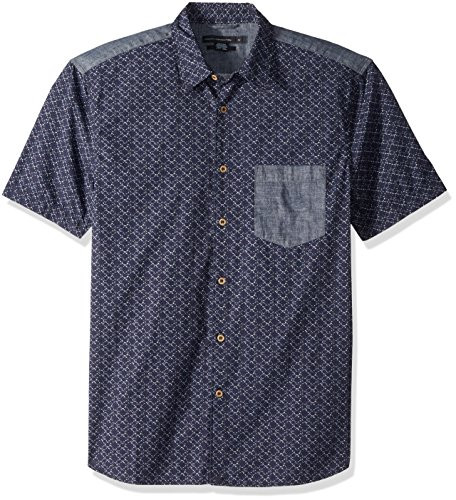 French Connection Mens Short Sleeve Printed Regular Fit Button Down Shirt deep Cobalt M