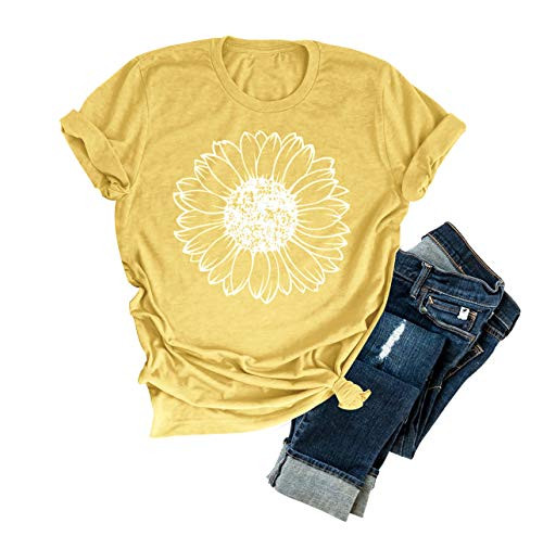 HDLTE Women Sunflower T Shirt Funny Wildflower Printed Graphic Causal ONeck Tee Tops Yellow S