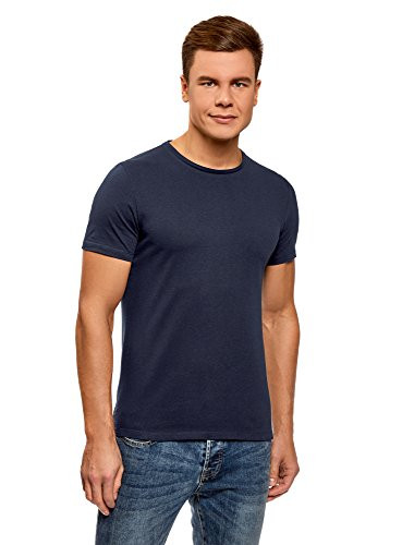 oodji Ultra Mens Basic TShirt Pack of 3 Blue US 40  EU 50  M