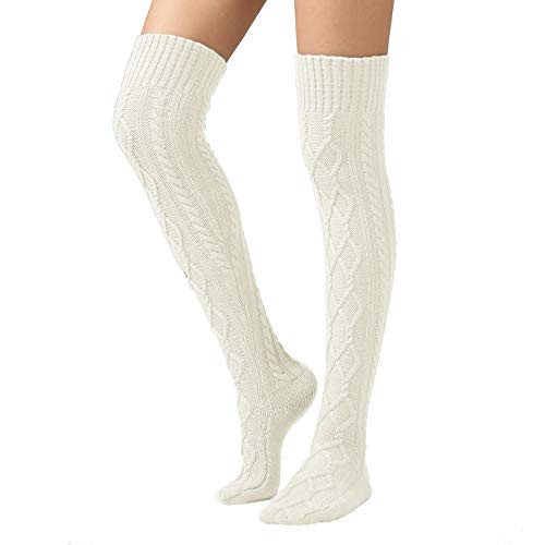 SherryDC Womens Cable Knit Boot Stockings Extra Long Thigh High Leg Warmers Winter Floor Socks White SherryDC Womens Cable Knit Boot Stockings Extra Long Thigh High Leg Warmers Winter Floor Socks White