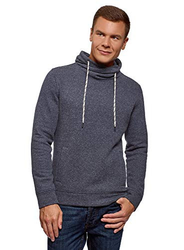 oodji Ultra Mens Basic Sweatshirt with Drawstring Cowl Collar Blue US 40  EU 50  M