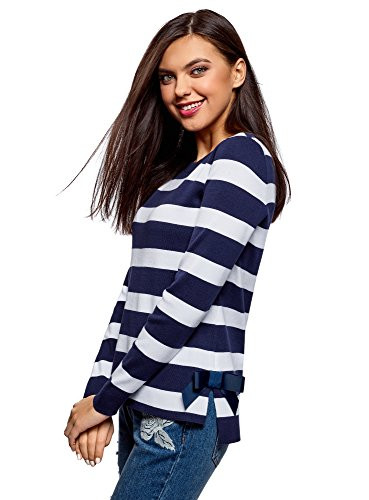 oodji Ultra Womens Striped Pullover with Bows on Sides Blue US 4  EU 38  S