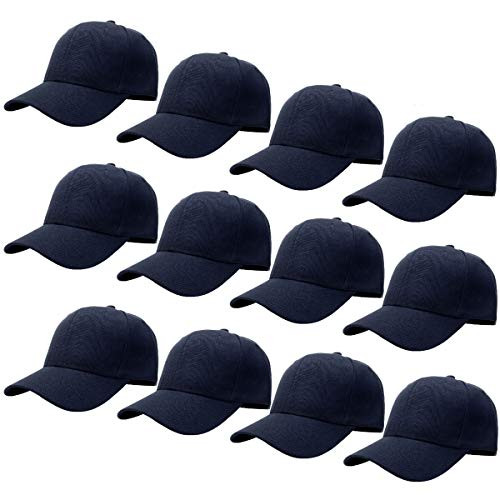 Falari Wholesale 12Pack Baseball Cap Adjustable Size Plain Blank Solid Color Navy