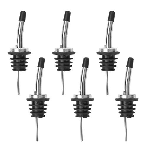 UPGRADED VERSION 6 Pack Stainless Steel Classic Bottle Pourers Tapered Spout  Liquor Pourers with Rubber Dust Caps