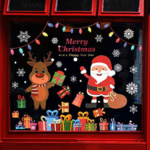 192Pcs Christmas Window Decals Stickers Decorations for Holiday Christmas Snowflake Window Cling Stickers for Glass Santa Claus Reindeer Window Stickers for Christmas Party Decorations