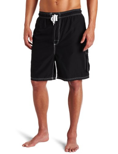 Kanu Surf Mens Barracuda Swim Trunks Regular  Extended Sizes Black 2X